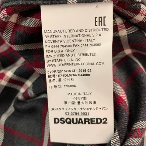 DSQUARED2 Taille S Chemise à manches longues en coton à carreaux gris noir rouge