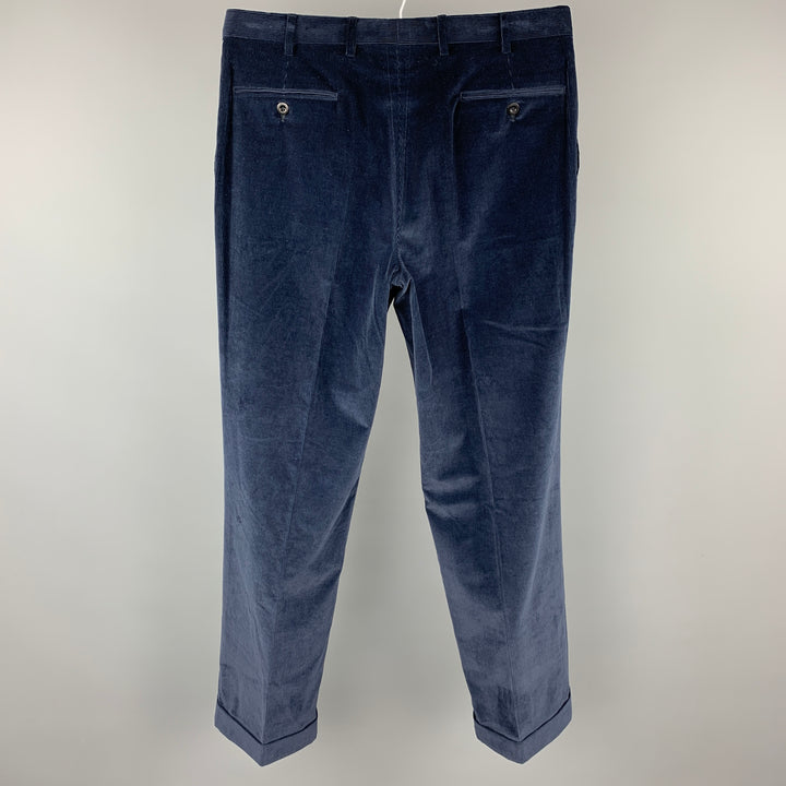 BRIONI Size 32 Navy Solid Corduroy Cuffed Dress Pants