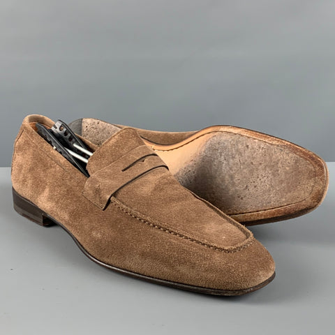 SANTONI Size 8.5 Brown Suede Penny Loafers