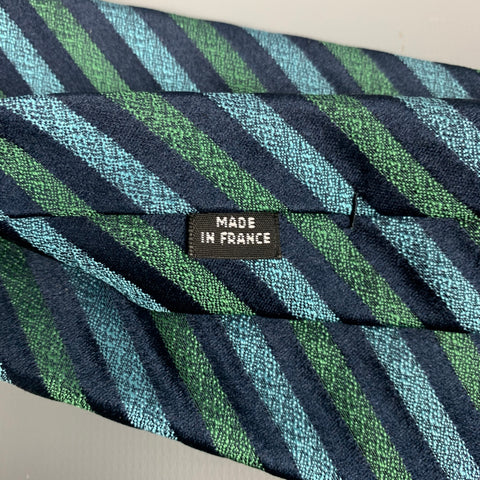 CHARVET Navy & Green Stripe Silk Tie