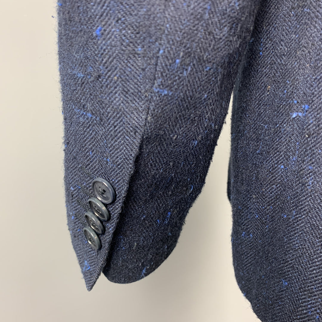 ETRO Talla 40 Abrigo deportivo con solapa de muesca de lino y seda texturizada azul marino