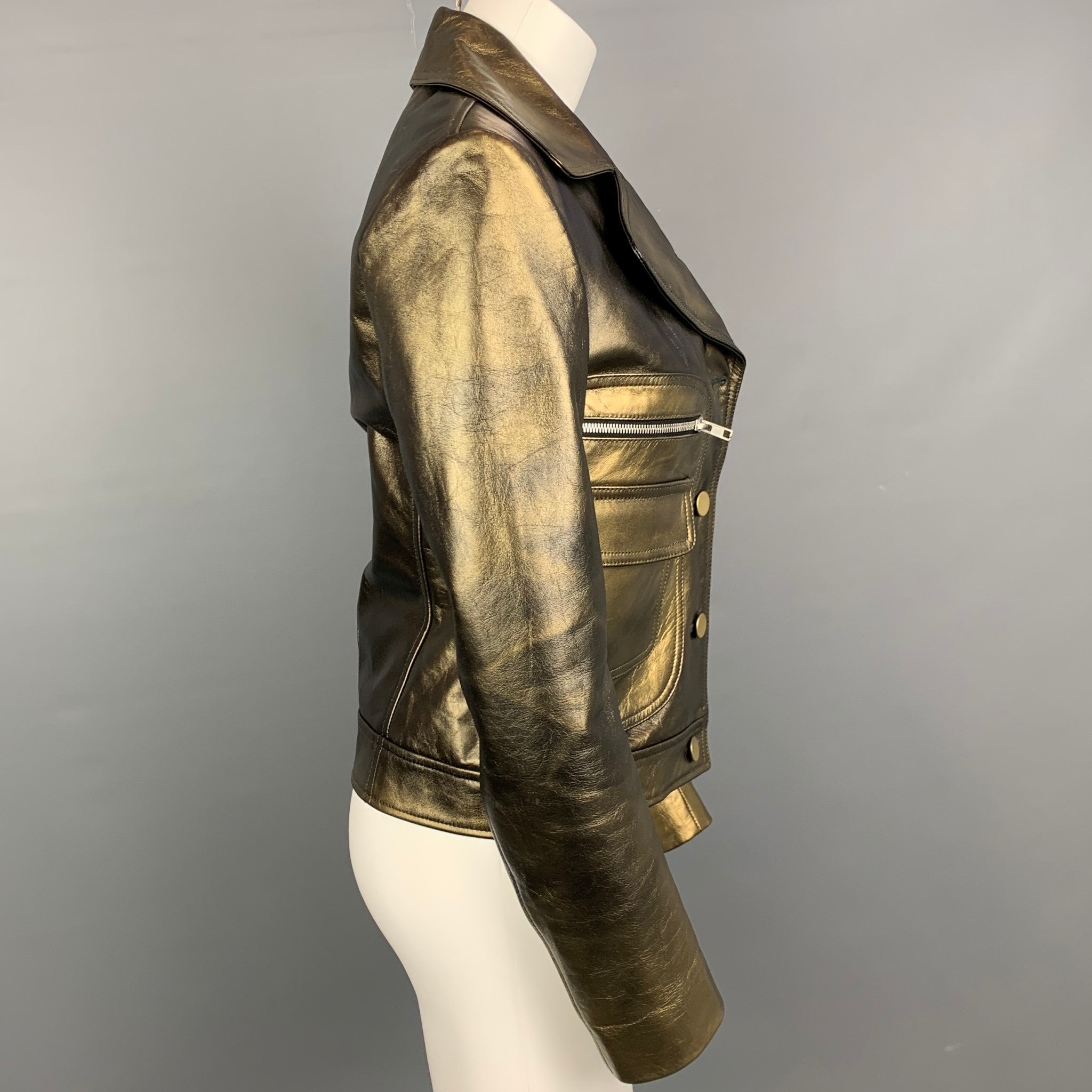 MAISON MARTIN MARGIELA Size 4 Olive & Gold Leather Jacket