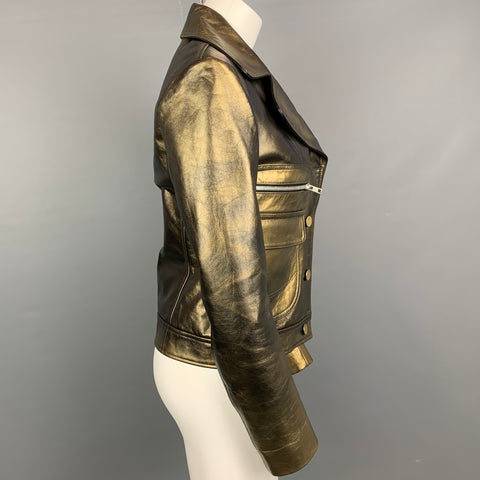 MAISON MARTIN MARGIELA Size 4 Olive & Gold Leather Jacket