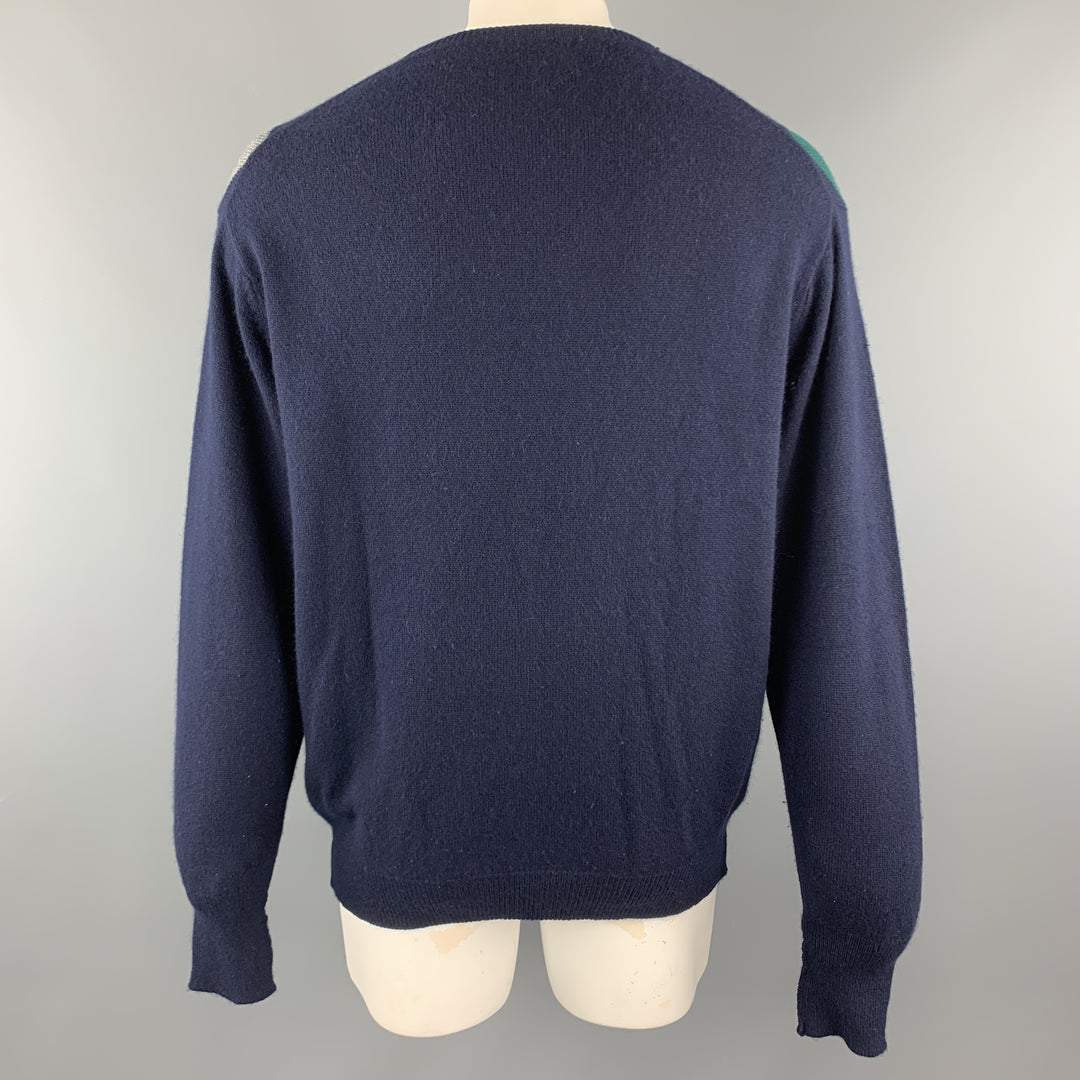 HOMER REED Size L Navy Argyle Wool / Angora Crew-Neck Pullover Sweater