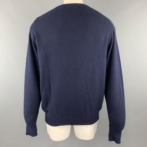 HOMER REED Size L Navy Argyle Wool / Angora Crew-Neck Pullover Sweater