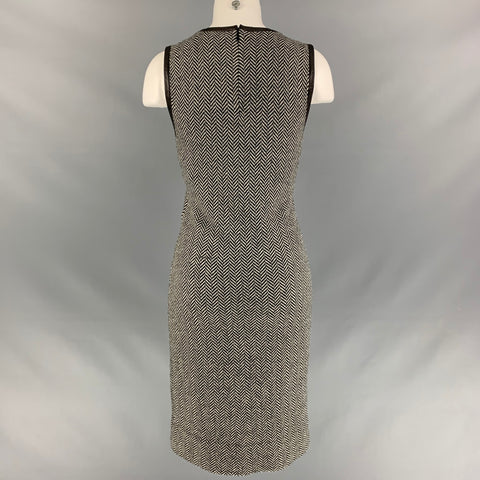 RALPH LAUREN Size M Black & White Cashmere Herringbone Below Knee Dress
