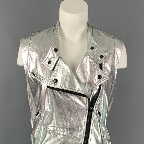 REBECCA MINKOFF Size XS Silver & Black Cotton Metallic Biker Vest