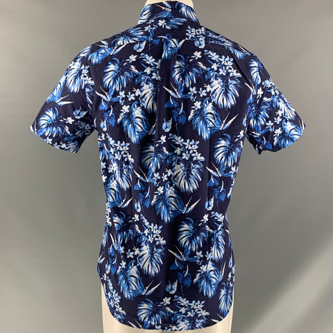 RALPH LAUREN Size M Navy Blue Floral Cotton Button Down Short Sleeve Shirt