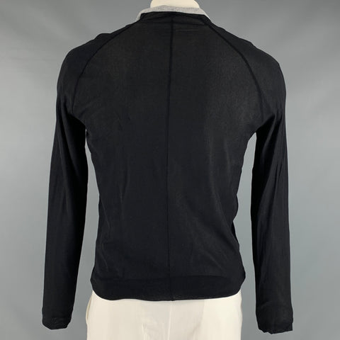 EMPORIO ARMANI Taille L Pull double couche en polyamide gris noir