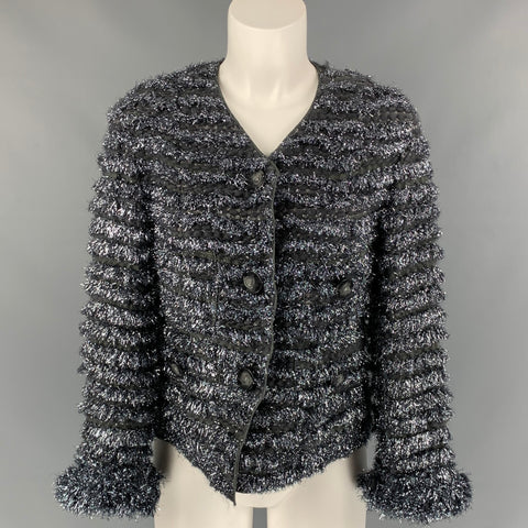 MARC JACOBS Size 0 Silver & Grey Metallic Wool Blend Cropped Jacket