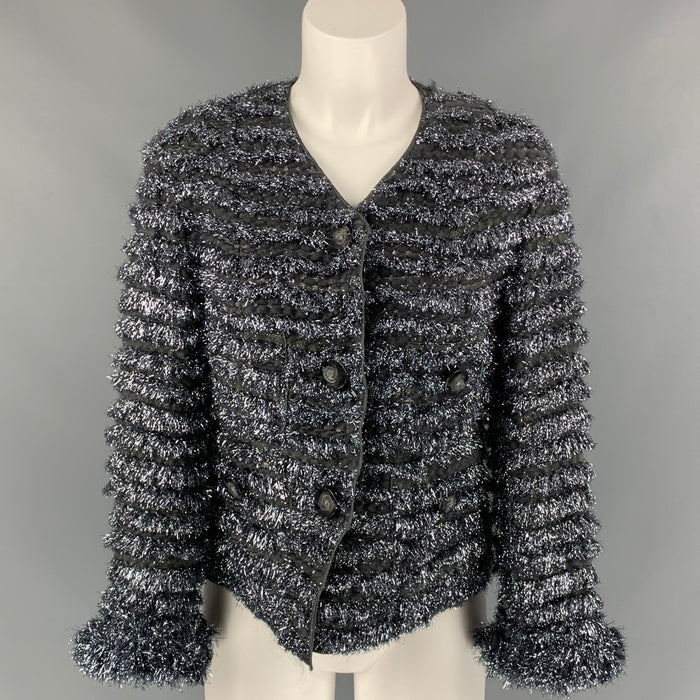 MARC JACOBS Size 0 Silver & Grey Metallic Wool Blend Cropped Jacket