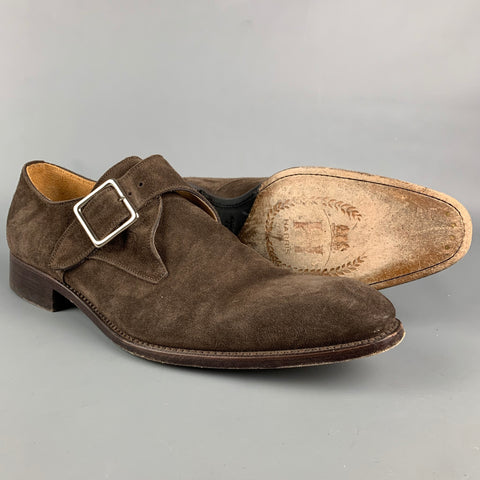 CALZOLERIA HARRIS for BARNEY'S NEW YORK Size 11.5 Brown Suede Monk Strap Lace Up Shoes