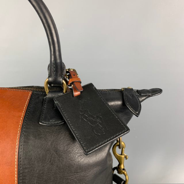 POLO by RALPH LAUREN Black Brown Color Block Leather Tote Bag
