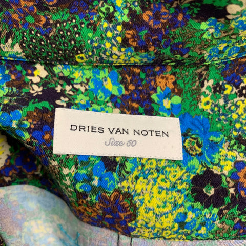 DRIES VAN NOTEN SS20 Sze M Green Blue Sequined Long Sleeve Shirt