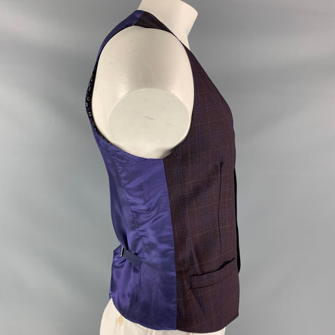 TED BAKER Size 40 Plaid Wool Buttoned Brown Purple Vest