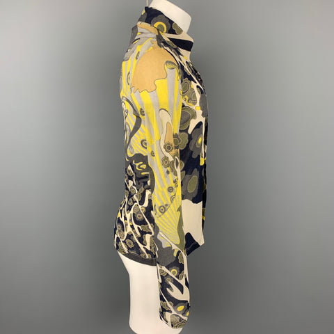 JUST CAVALLI Size S Multi-Color Print Polyamide Snaps Long Sleeve Shirt