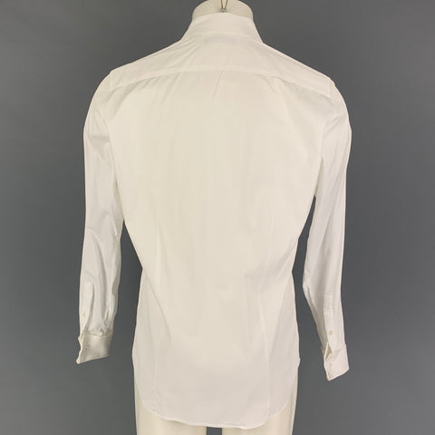 THEORY Size M White Solid Cotton Hidden Buttons Long Sleeve Shirt