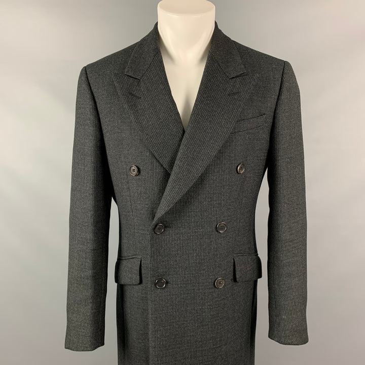 PRADA Size 38 Charcoal Pinstripe Wool Blend Peak Lapel Double Breasted Coat