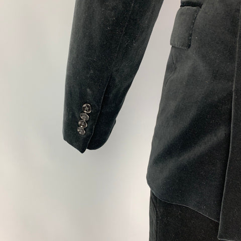 RALPH LAUREN Black Label Size 38 Regular Black Cotton Velvet Notch Lapel Suit