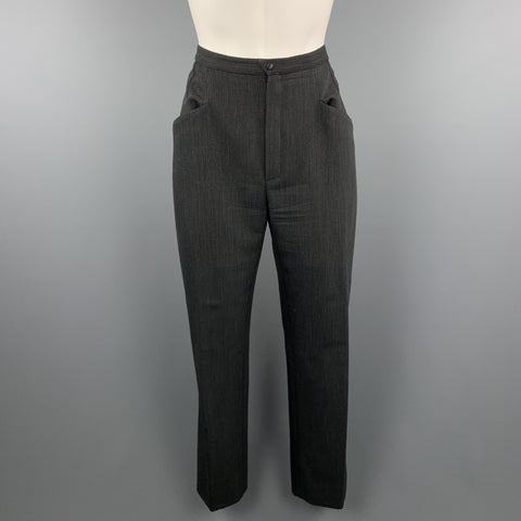 THIERRY MUGLER 8 Grey Striped Wool Silver Brooch Button Pants Suit