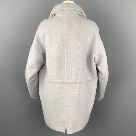 LORO PIANA Size M Light Gray Cashmere Leather Trim Oversized Hooded Jacket