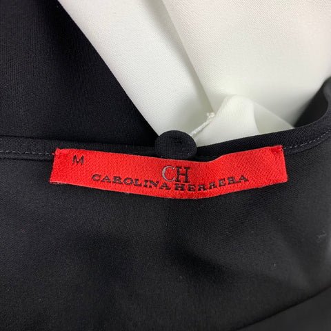 CAROLINA HERRERA Talla M Blusa tipo túnica de poliéster blanco y negro con cuello chal