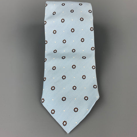 ERMENEGILDO ZEGNA Light Blue & Brown Jacquard Silk Tie