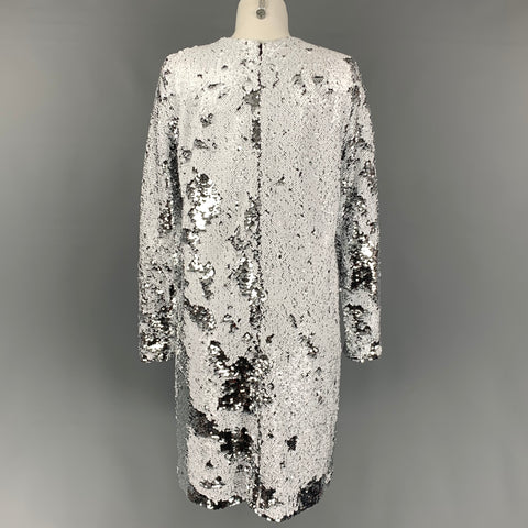 NOTES DU NORD Size S White & Silver Polyester Sequined Long Sleeve Dress