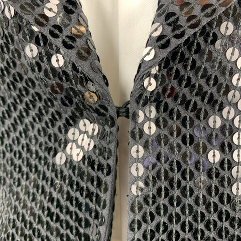 CUSTOM MADE Size XS Black Sequined Shawl Collar Silk Hook & Eye Sport Coat