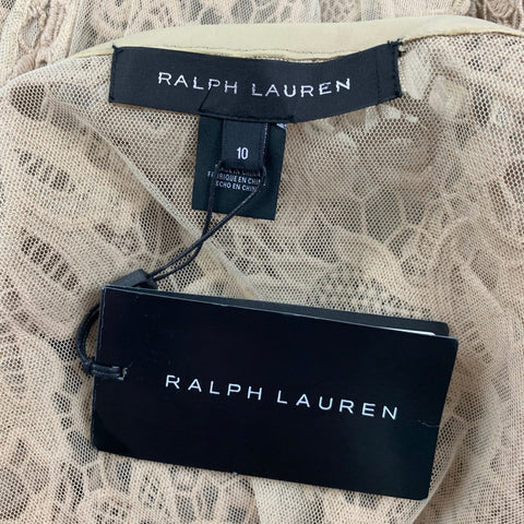 RALPH LAUREN Black Label Size10 Khaki Cotton Lace Open Front Coat