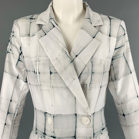 SIMON CHANG Size 6 White Grey Polyester Blend Squares Jacket