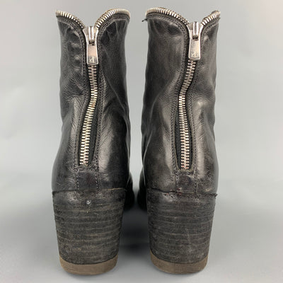 OFFICINE CREATIVE Size 8.5 Charcoal Distressed Leather Zipper Ankle Boots