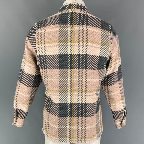 WAX Size S Pink Grey Plaid Cotton Blend Worker Long Sleeve Shirt
