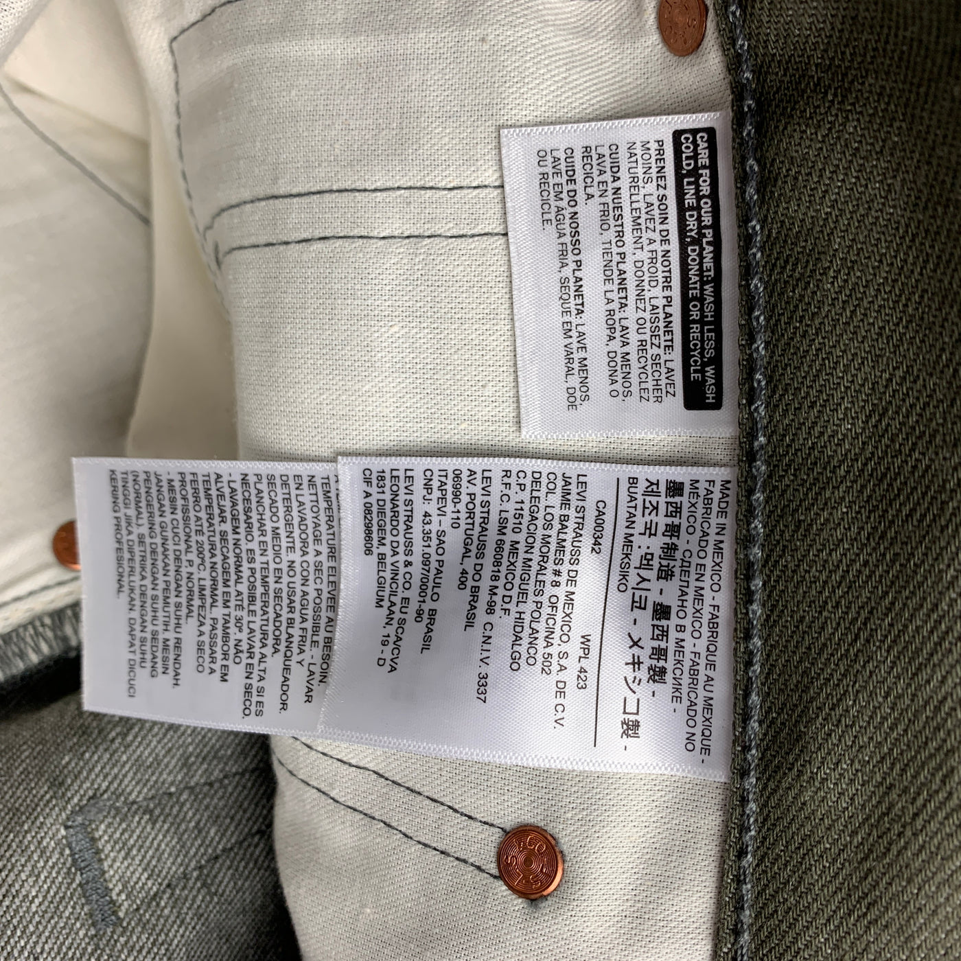 LEVI'S 501 Size 32 Olive White Oak Cone Denim Button Fly Jeans
