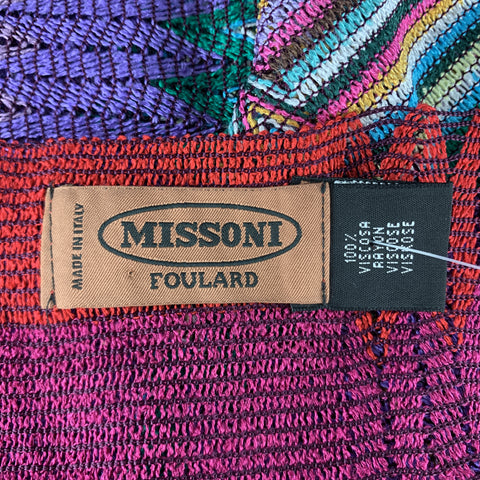 MISSONI Multi-Color Striped Viscose Pleated Knit Fringe Scarf