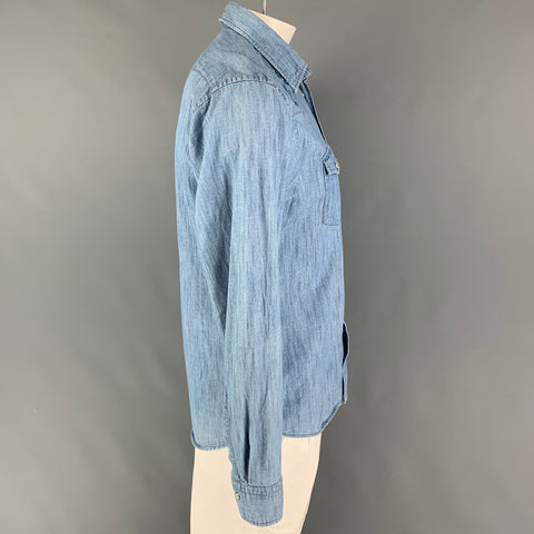 ETON Taille L Chemise à manches longues en coton brodé bleu clair