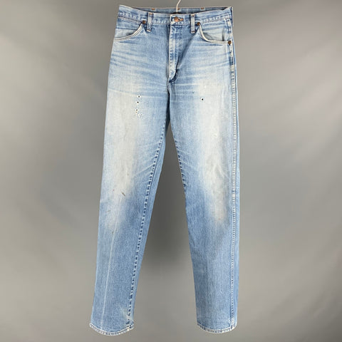 WRANGLER Taille 31 Bleu Distressed Straight Zip Fly Jeans