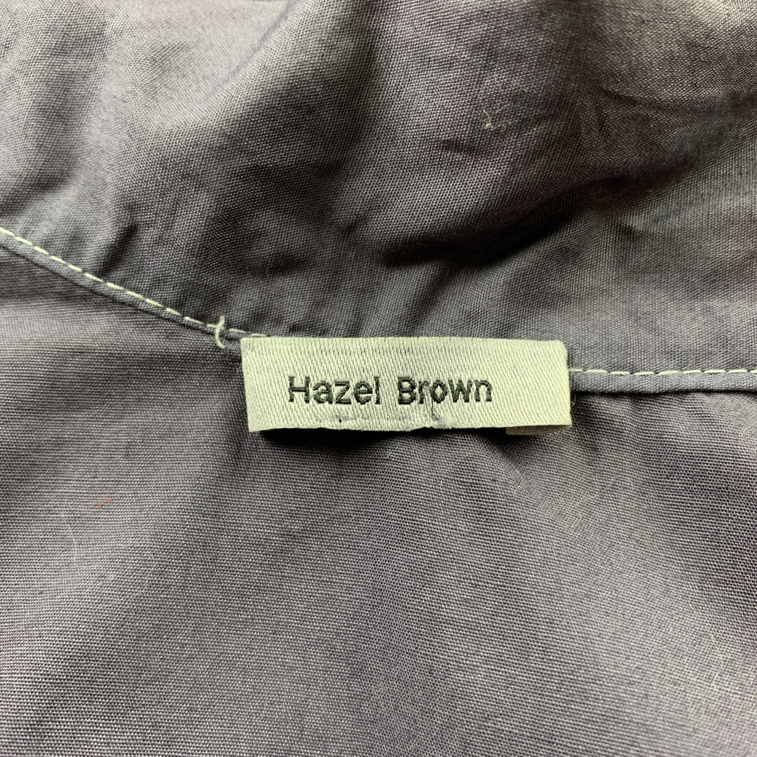 HAZEL BROWN Size 2 Purple Contrast Stitch Cotton Short Sleeve Shirt