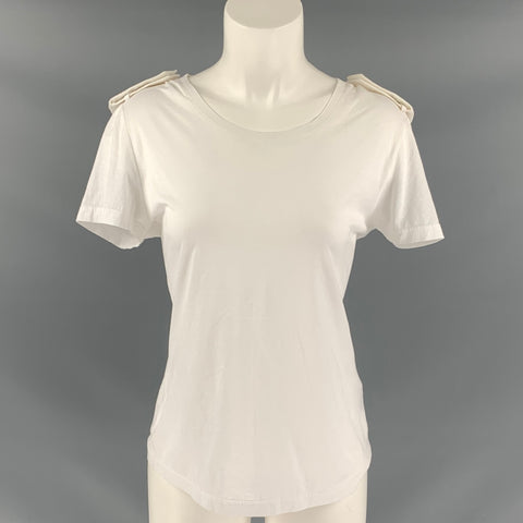 BURBERRY PRORSUM Size S White & Gold Cotton Embroidered Eapulettes T-Shirt