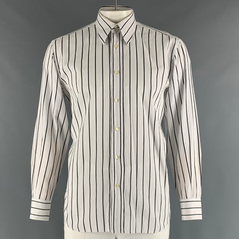 DOLCE & GABBANA Size L White Black Stripe Cotton Button Up Long Sleeve Shirt