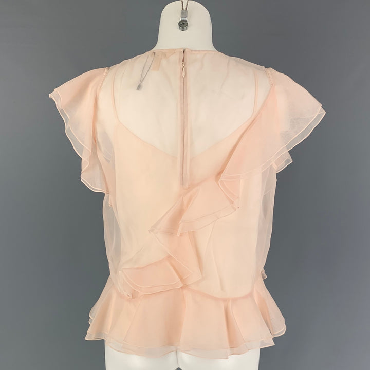 REBECCA TAYLOR Size 8 Pink Silk See Through Ruffle Blouse