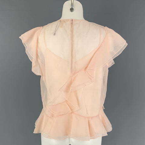 REBECCA TAYLOR Taille 8 Soie rose Voir à travers le chemisier à volants