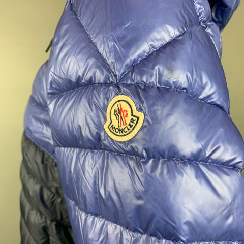 MONCLER Size XL Blue & Navy Quilted Polyamide Zip Up Jacket
