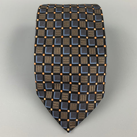 ERMENEGILDO ZEGNA Black & Navy Geometric Silk Tie