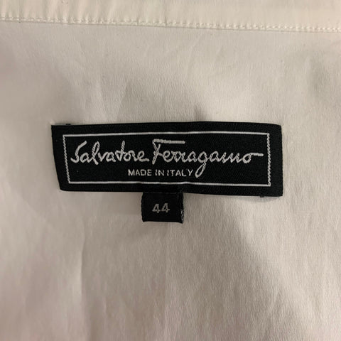 SALVATORE FERRAGAMO Size 8 White Cotton & Elastane Tuxedo Shirt