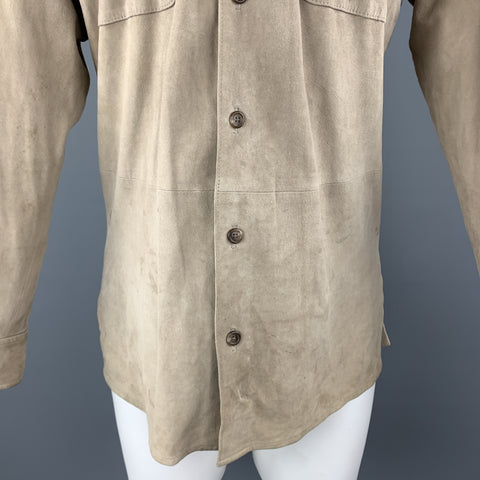 POLO by RALPH LAUREN Size S Khaki Suede Patch Pocket Long Sleeve Shirt