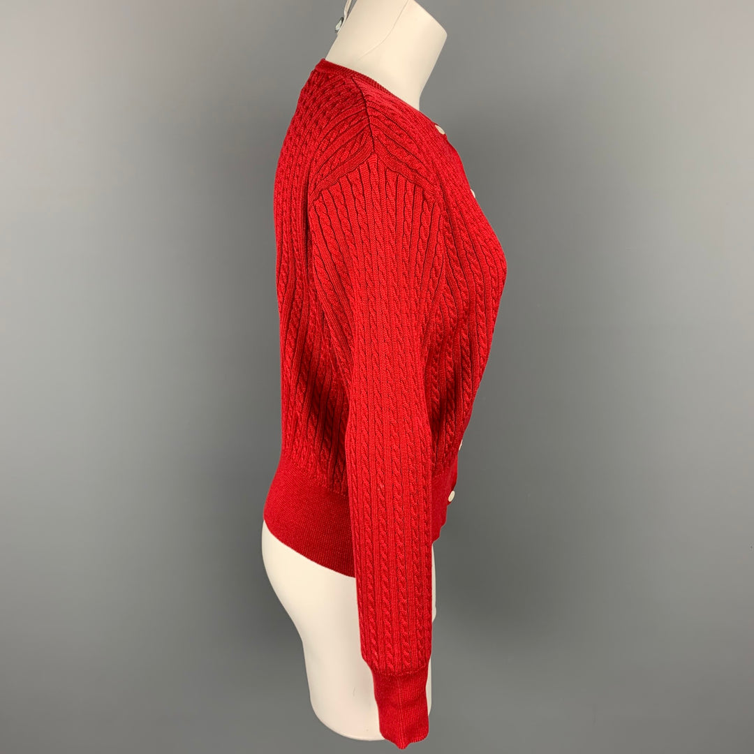 RALPH LAUREN Blue Label Size M Red Cable Knit Cotton Cardigan