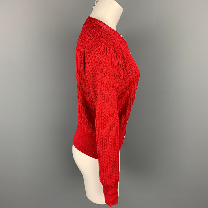 RALPH LAUREN Blue Label Taille M Cardigan en coton tricoté torsadé rouge