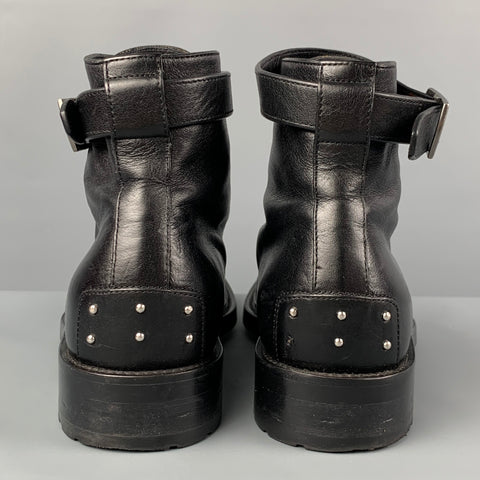 SAINT LAURENT Taille 10,5 Bottines à bride en cuir noir