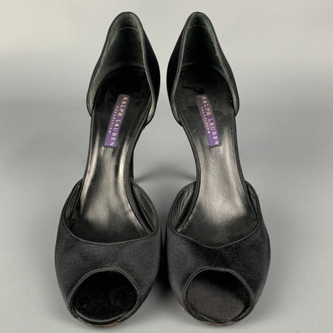 RALPH LAUREN Collection Size 9 Black Silk Open Toe Pumps